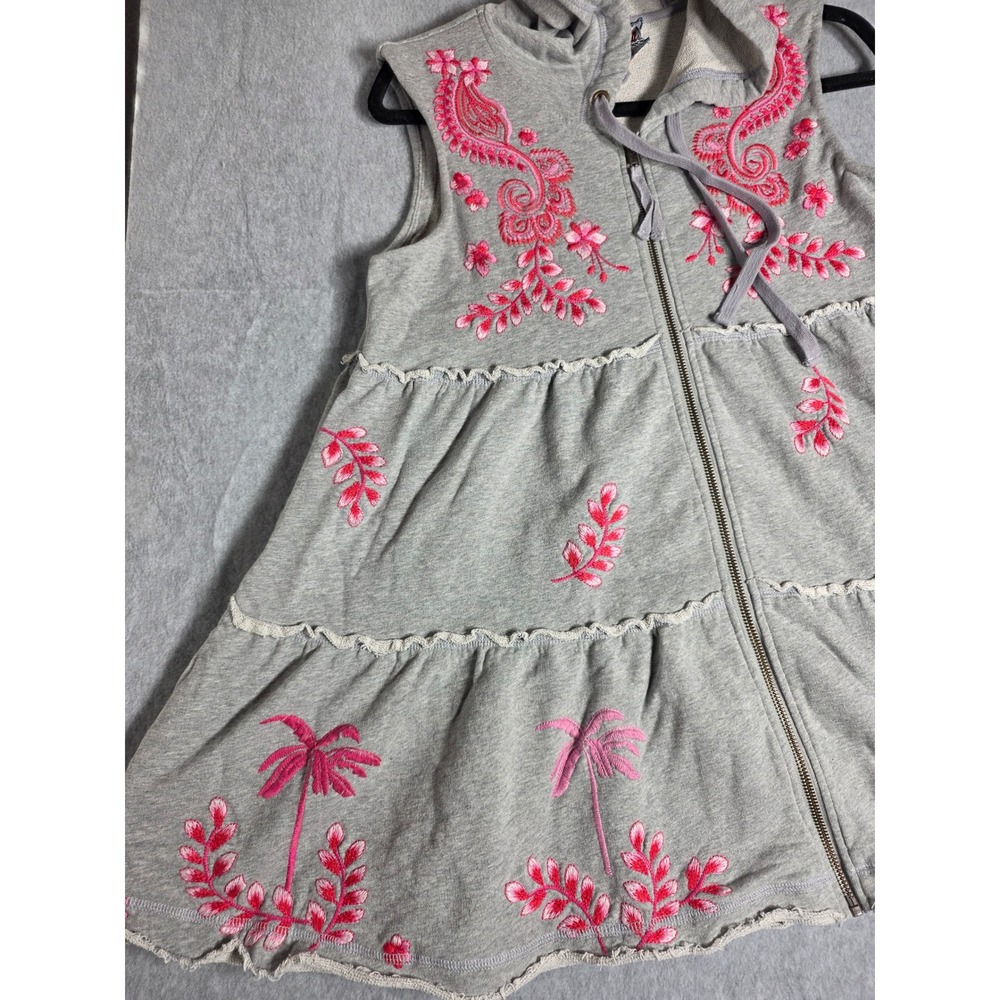 Johnny Was Cassia Grey Embroidered Swing Hoodie Jacket Vest Womens Small Pink - Picture 7 of 12